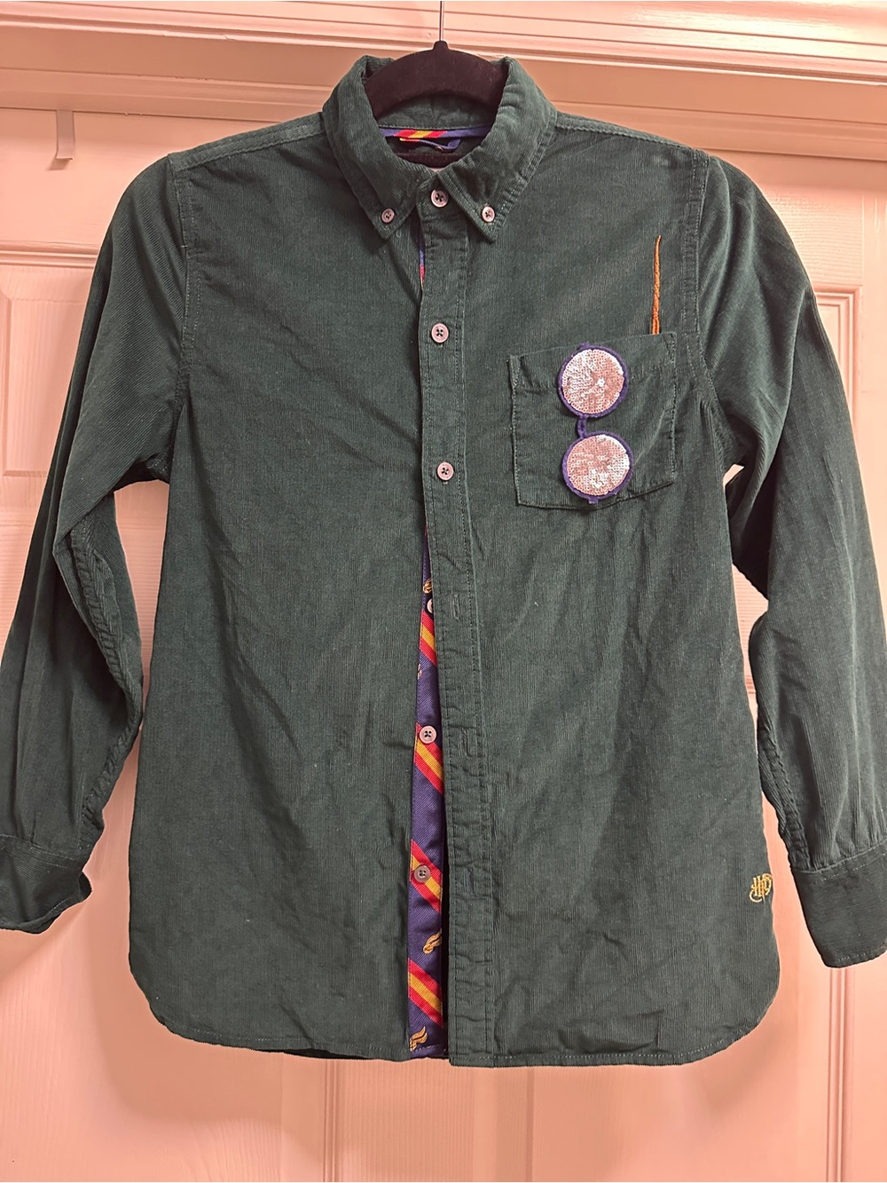 Mini Boden x Harry Potter Green Kids Corduroy Button-Up Shirt size 11-12 unisex